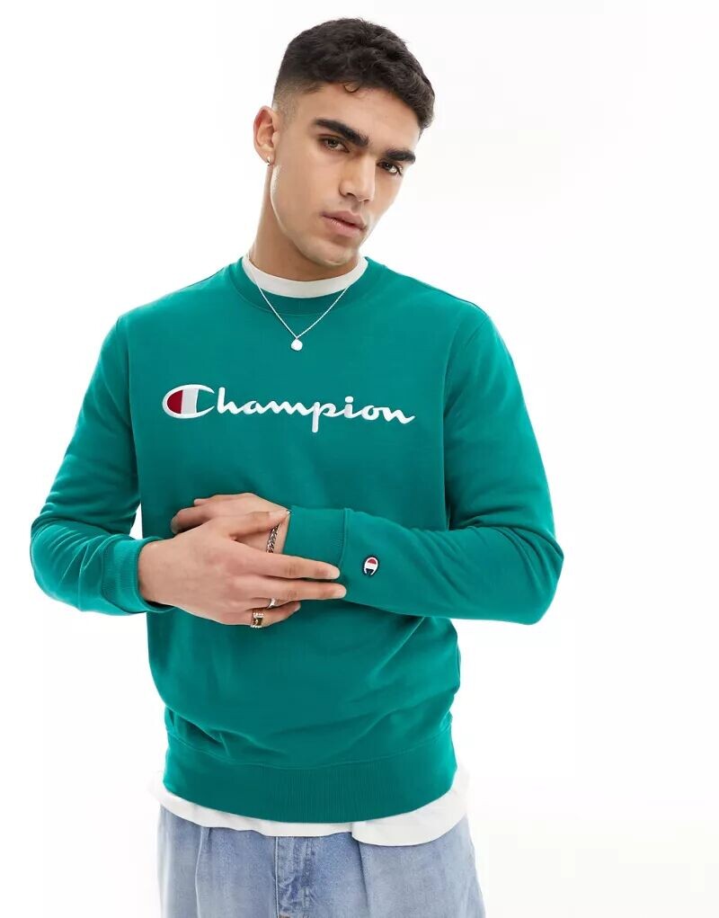 

Темно-зеленая толстовка с круглым вырезом Champion