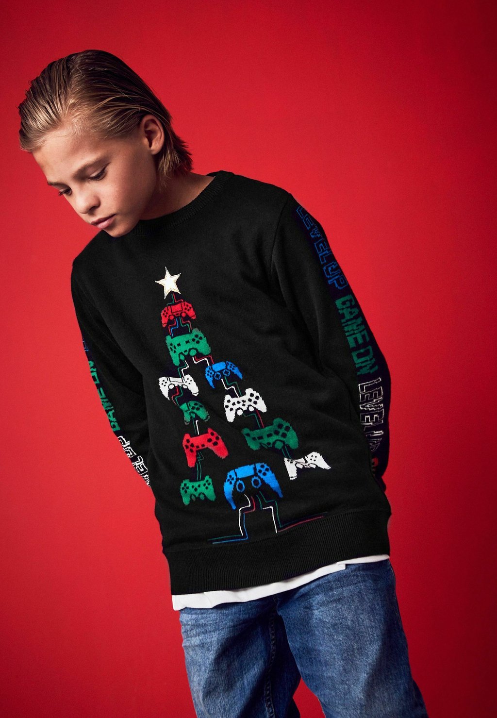 цена Вязаный свитер CHRISTMAS Next, цвет black gaming tree