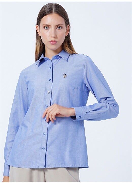 

Однотонная синяя женская рубашка с рубашечным воротником U.S. Polo Assn.