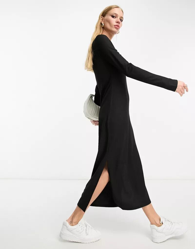 

Черное прямое платье миди с разрезом по бокам River Island, Черный