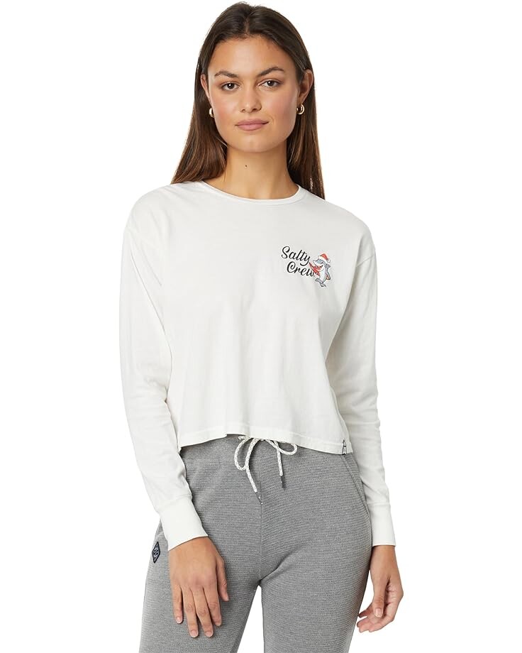 

Футболка Salty Crew Santa Shark Long Sleeve Crop Tee, белый