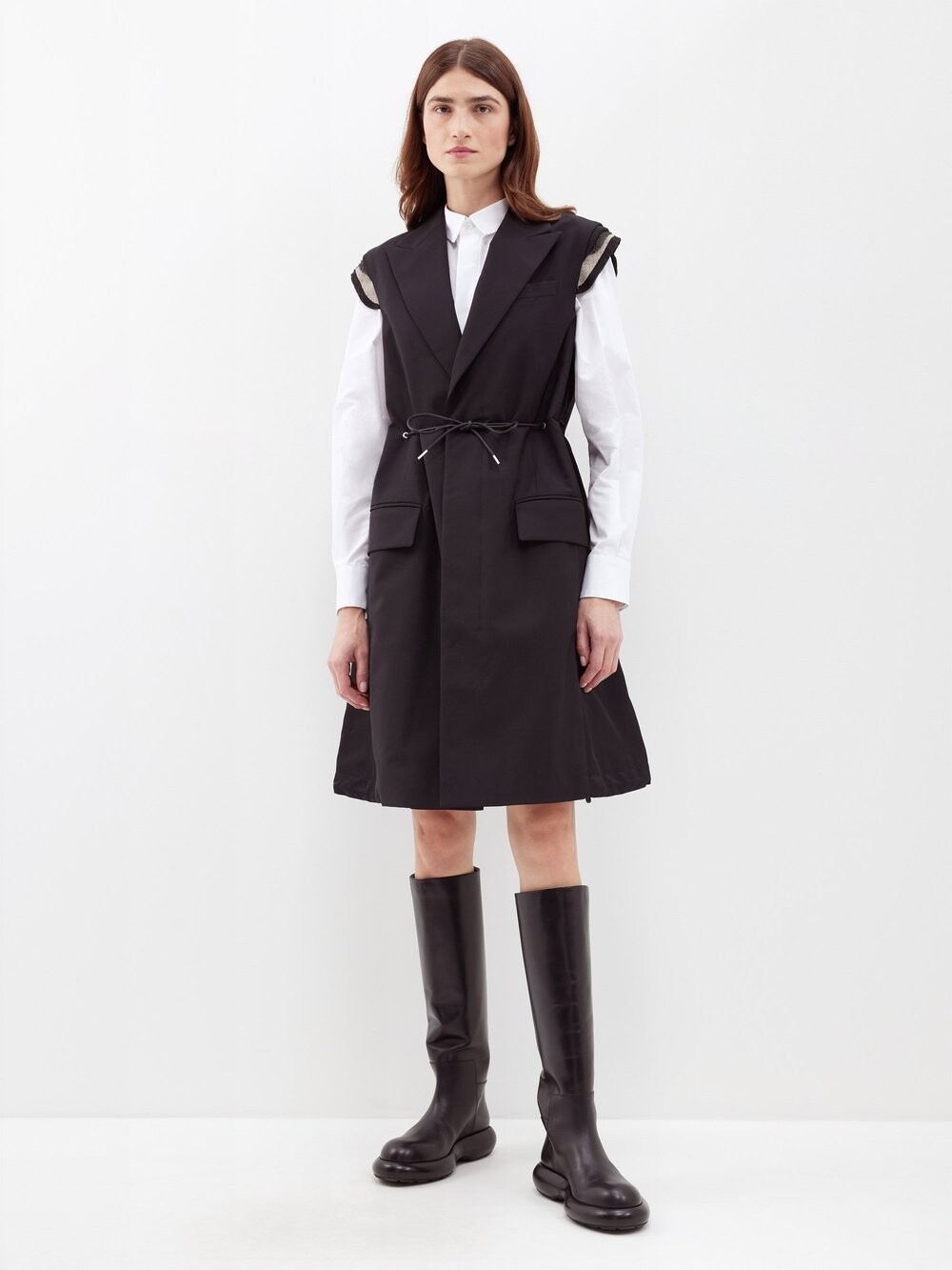

Костюмный удлиненный жилет без рукавов Sacai, черный