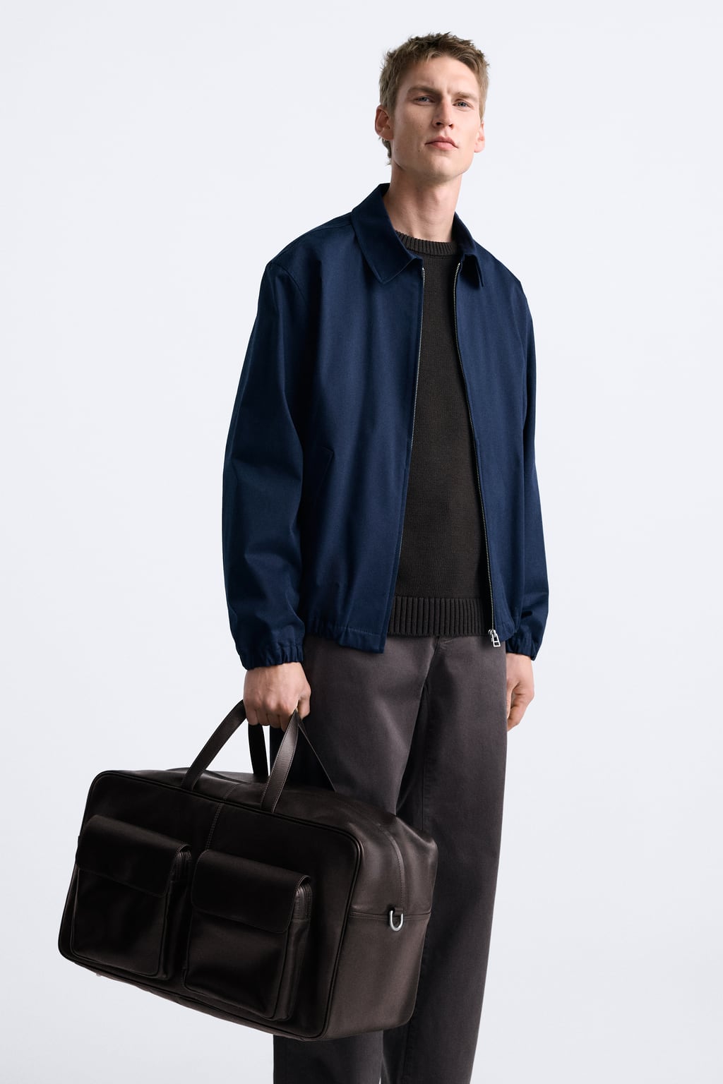 

Мягкая кожаная большая сумка ZARA, коричневый