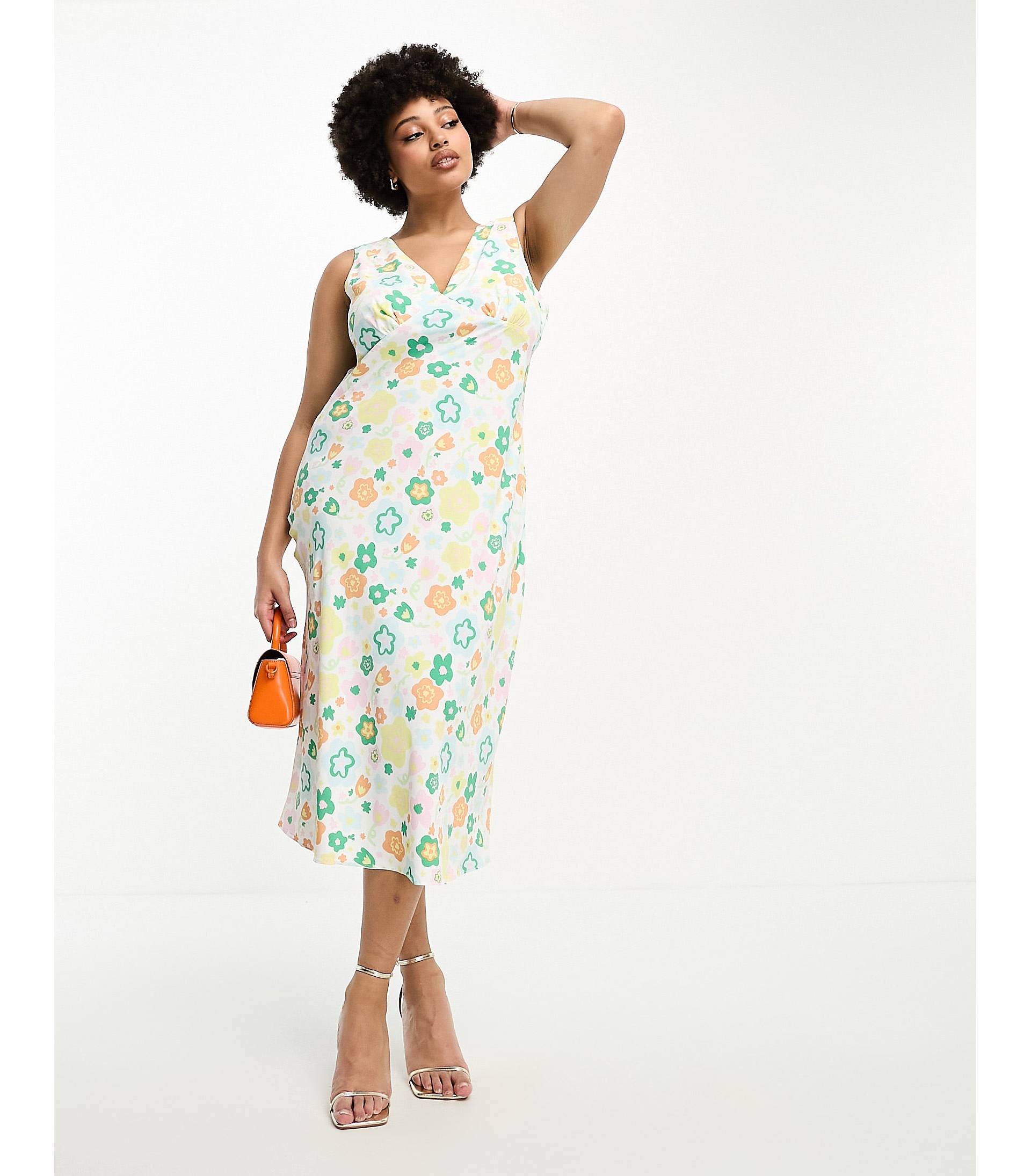 Свободное платье миди в стиле ретро Glamorous Curve 90s с весенним цветочным принтом cheongsam new spring retro modified dress suede