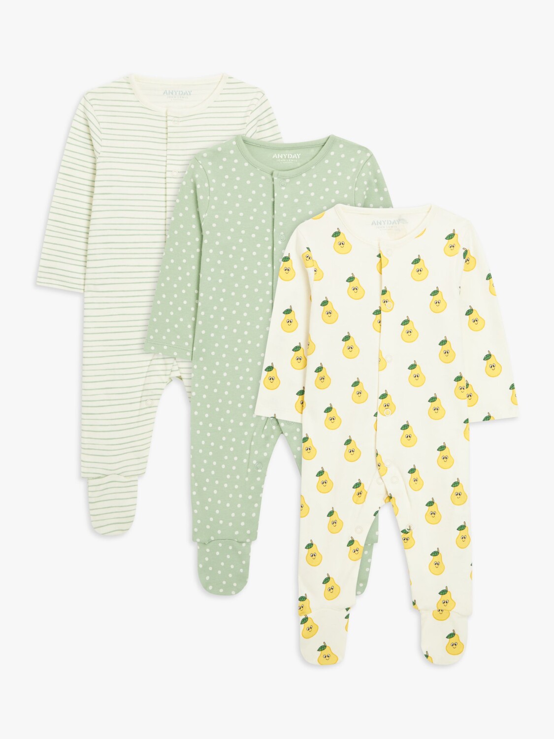 

John Lewis Anyday Baby Pear Mix комплект из 3 комбинезонов для сна