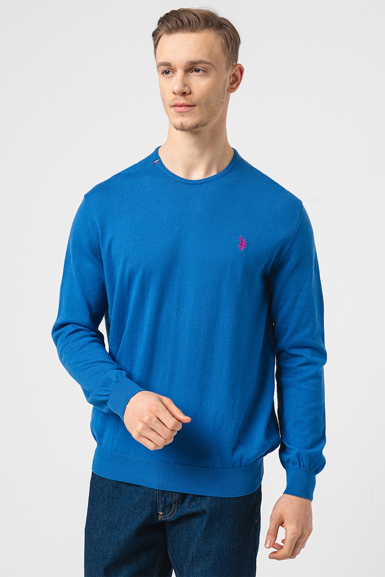 Хлопковый свитер с овальным вырезом U S Polo Assn , синий