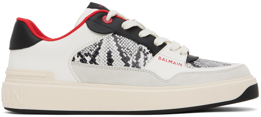 

Серо-белые кроссовки B-Court со змеиным эффектом Balmain