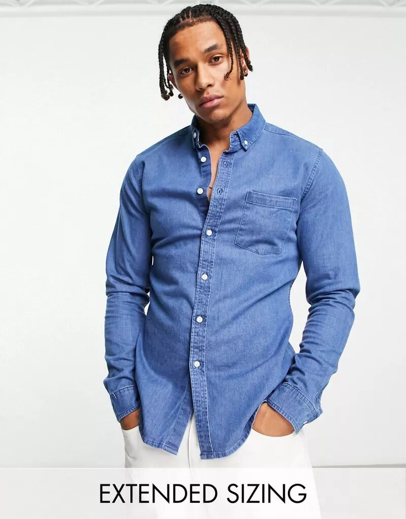 Голубая узкая джинсовая рубашка ASOS