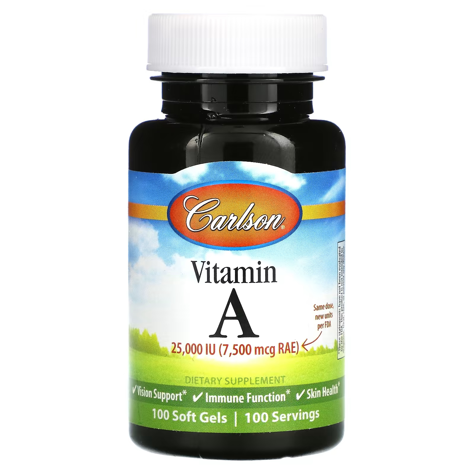 Витамин А Carlson 7500 мкг (25 000 МЕ), 100 таблеток carlson витамин a 7500 мкг rae 25 000 ме 250 мягких таблеток