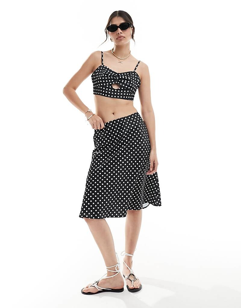 

Атласная юбка миди в стиле 90-х годов ASOS DESIGN с однотонным точечным принтом