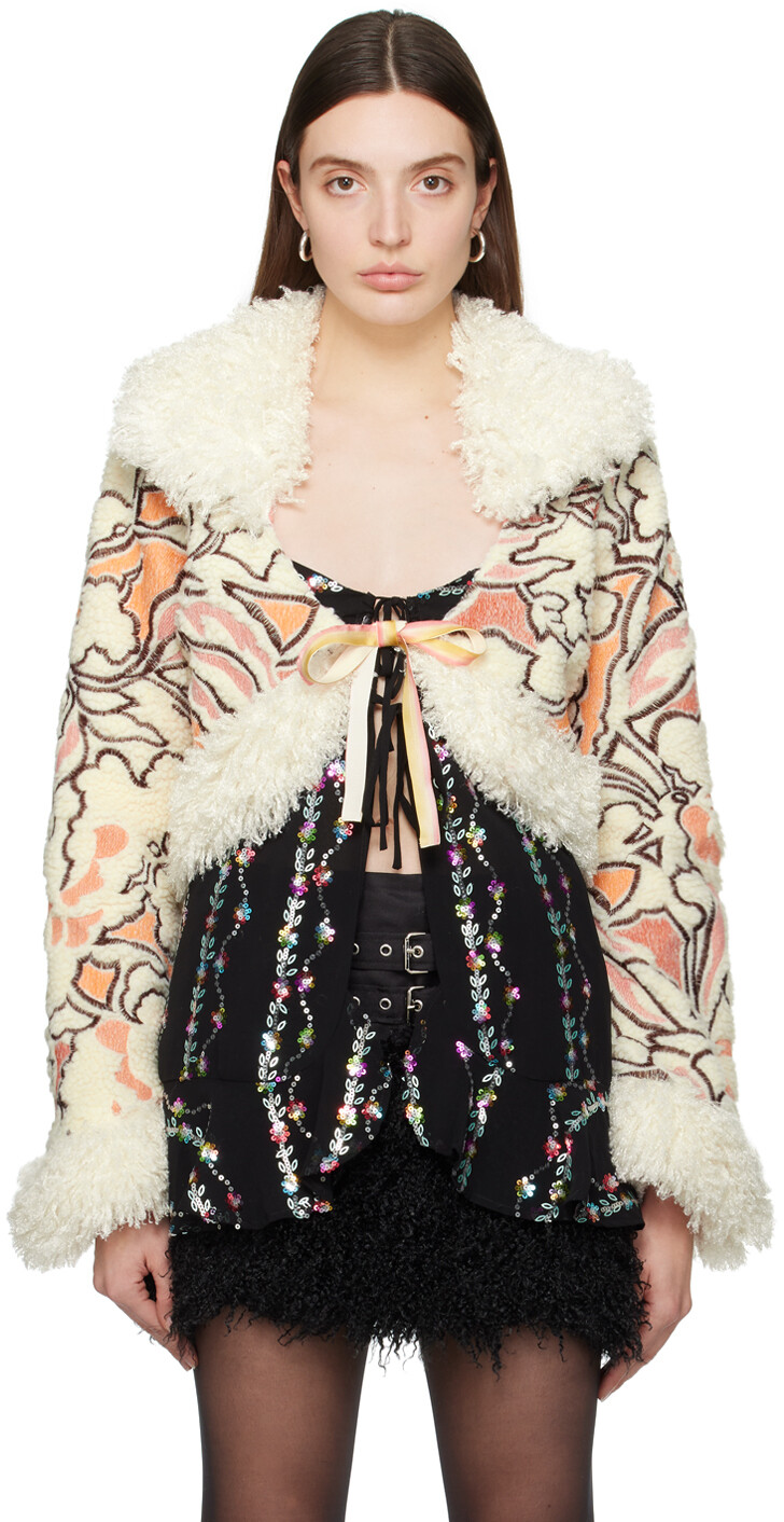 

Кремового цвета Кардиган с вышивкой в стиле модерн Anna Sui