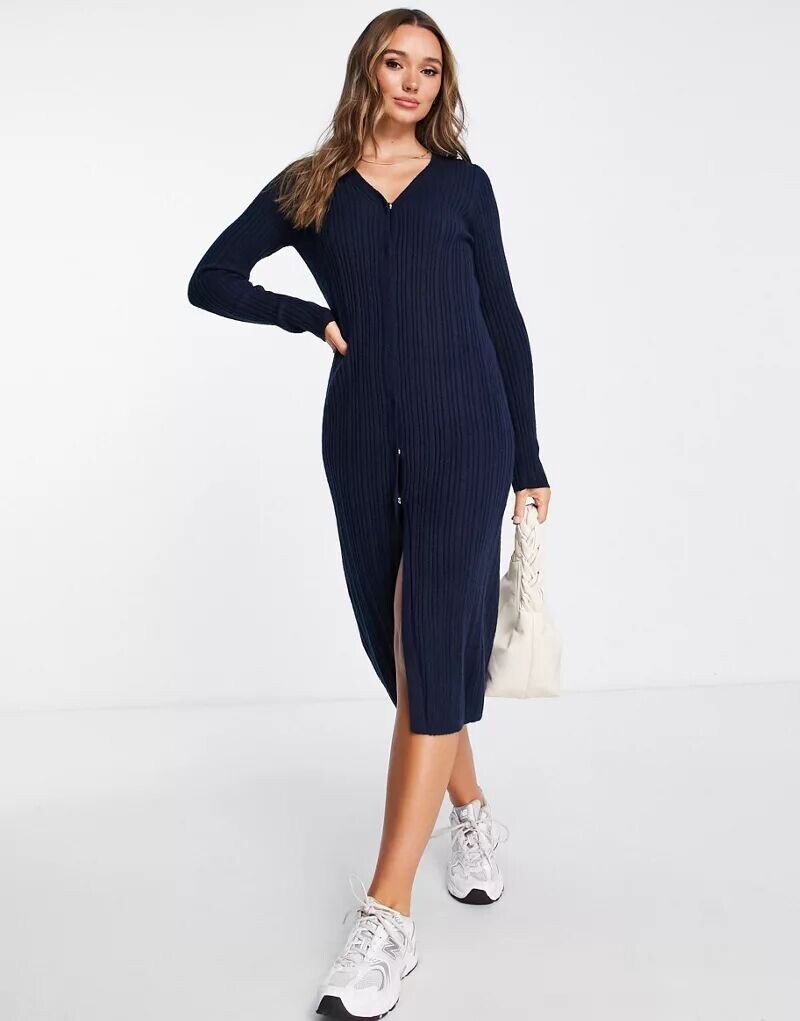

Темно-синее трикотажное платье миди на кнопках ASOS