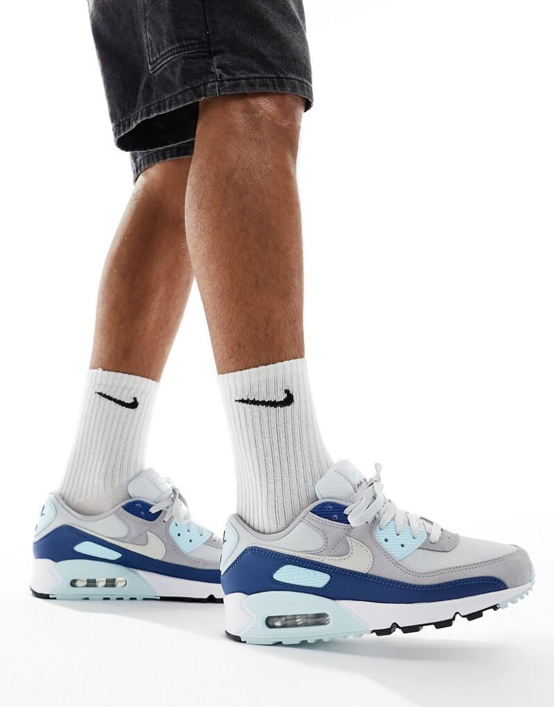 

Серые и синие кроссовки Nike Air Max 90, Синий, Серые и синие кроссовки Nike Air Max 90