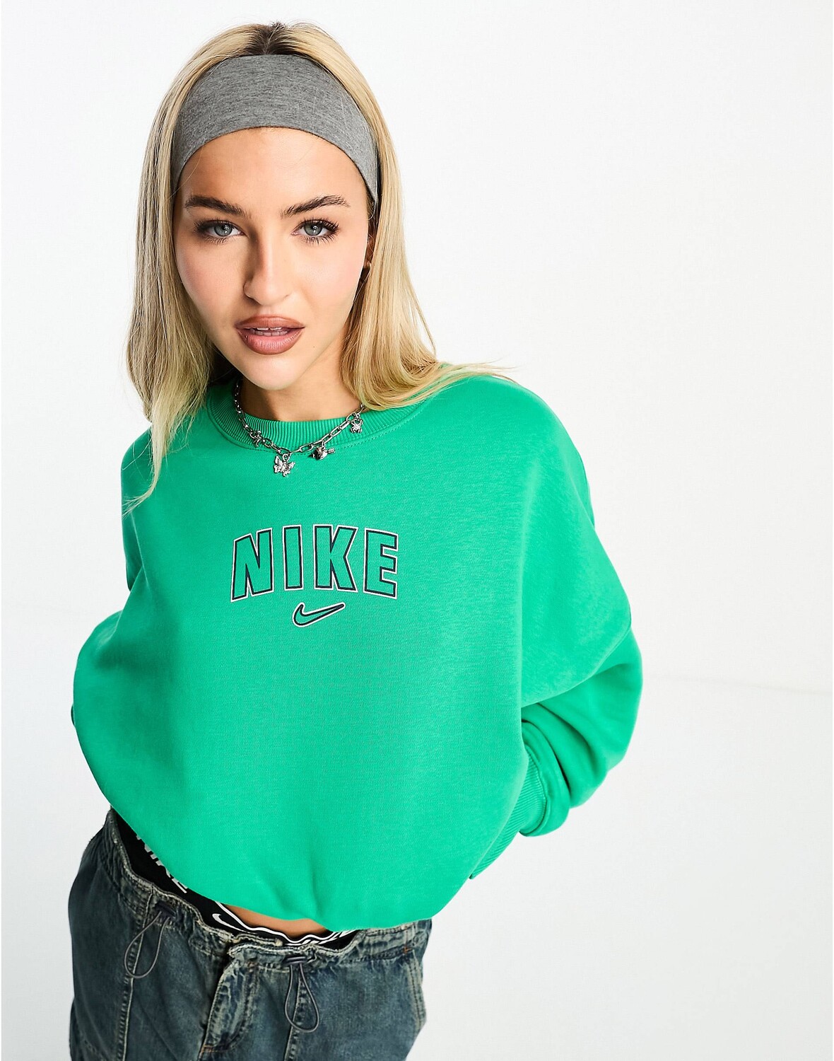 

Зеленая укороченная толстовка Nike университетского размера, Зеленый