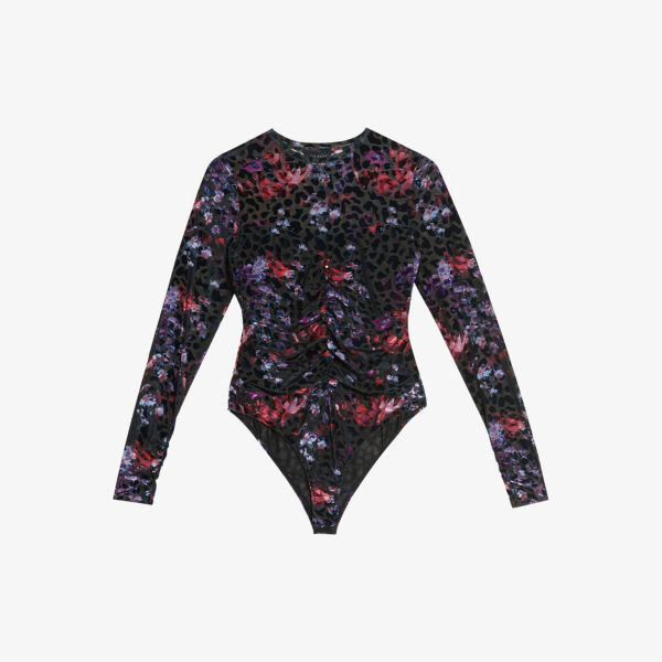 

Боди Matella из фактурной сетки с животным принтом Ted Baker, черный