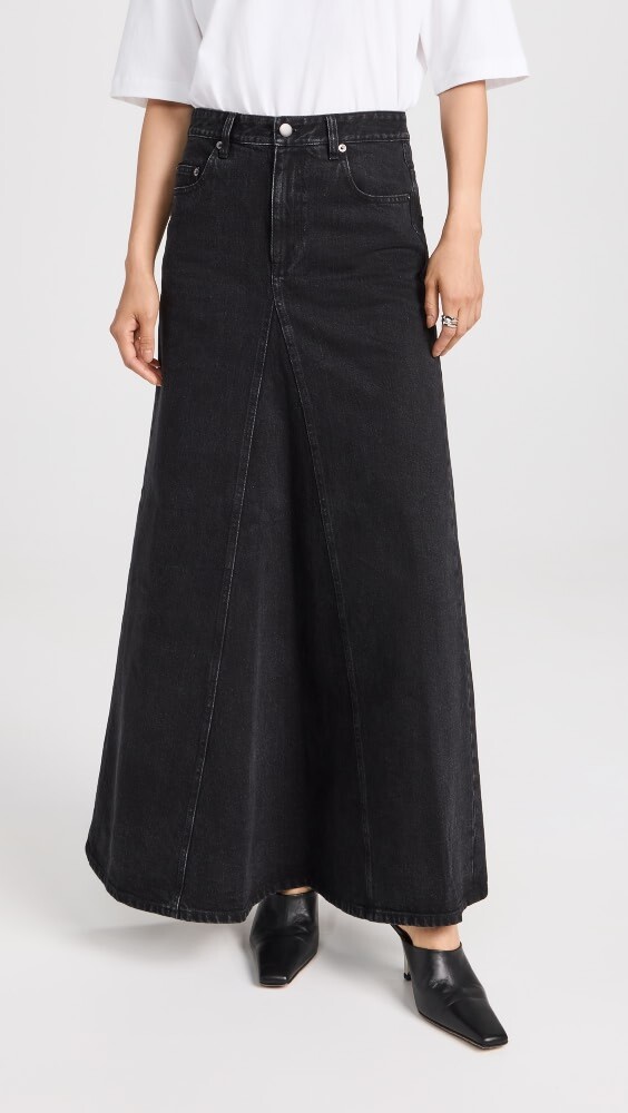 

Юбка Tibi Black Denim Godet Maxi, черный