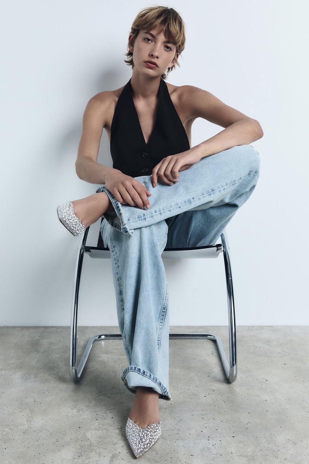

Туфли на высоком каблуке с искусственным жемчугом ZARA, бежевый