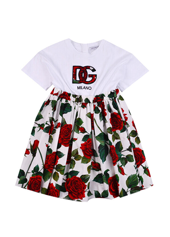 

Красно-белое платье для девочки с цветочным узором Dolce&Gabbana