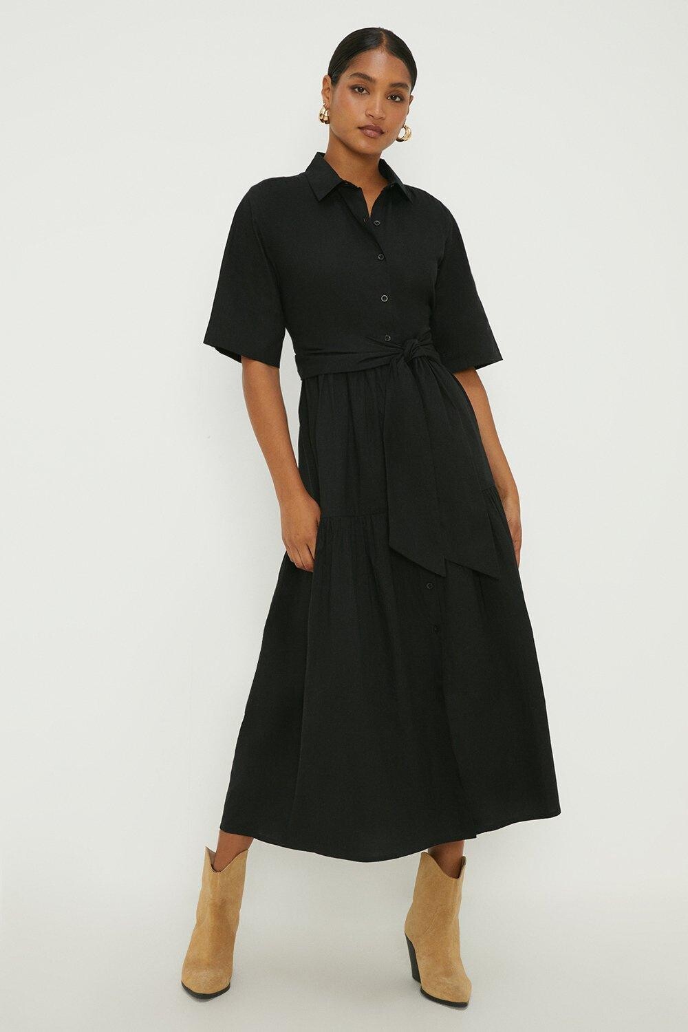 

Платье-рубашка из поплина с короткими рукавами Dorothy Perkins, черный