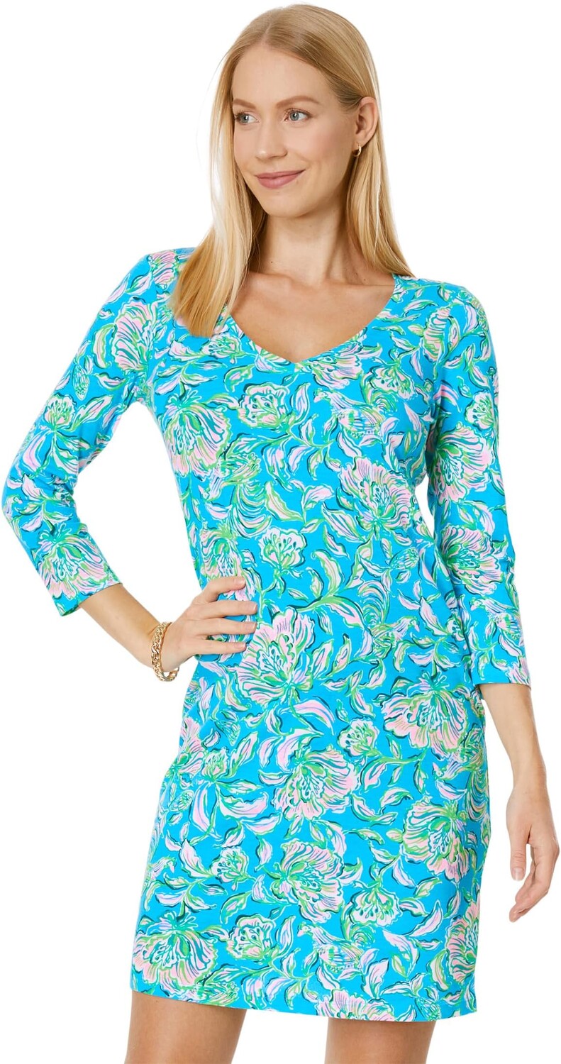 

Платье Tessa с V-образным вырезом и рукавами 3/4 Lilly Pulitzer, цвет Cumulus Blue Chick Magnet