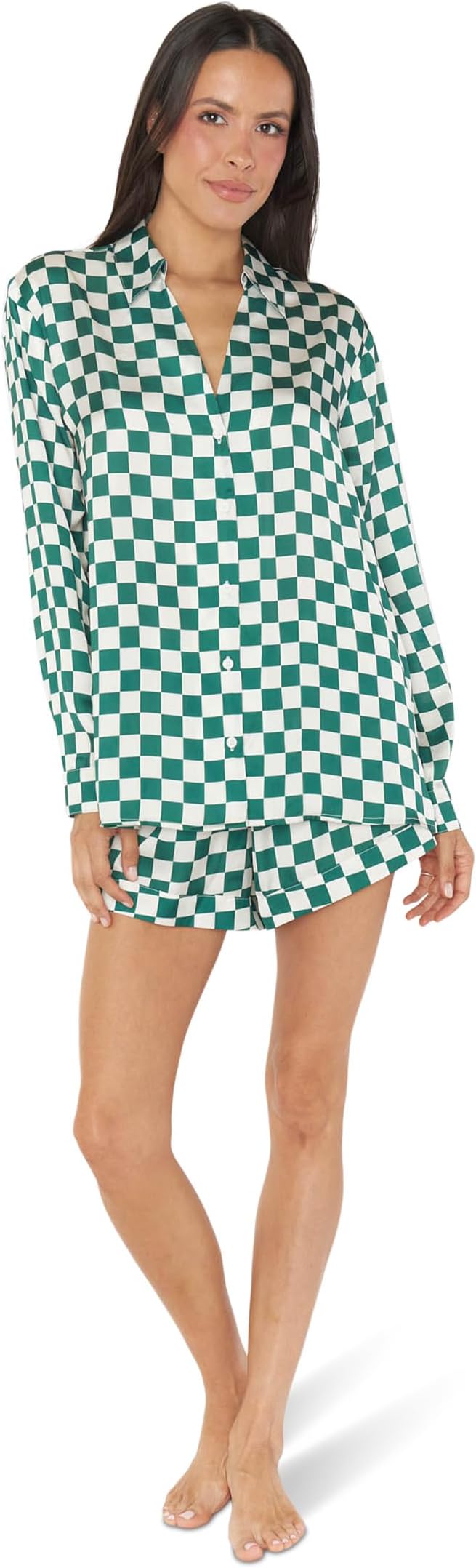 Пижамный комплект для ранних пташек Show Me Your Mumu, цвет Green Checker Silky website checker