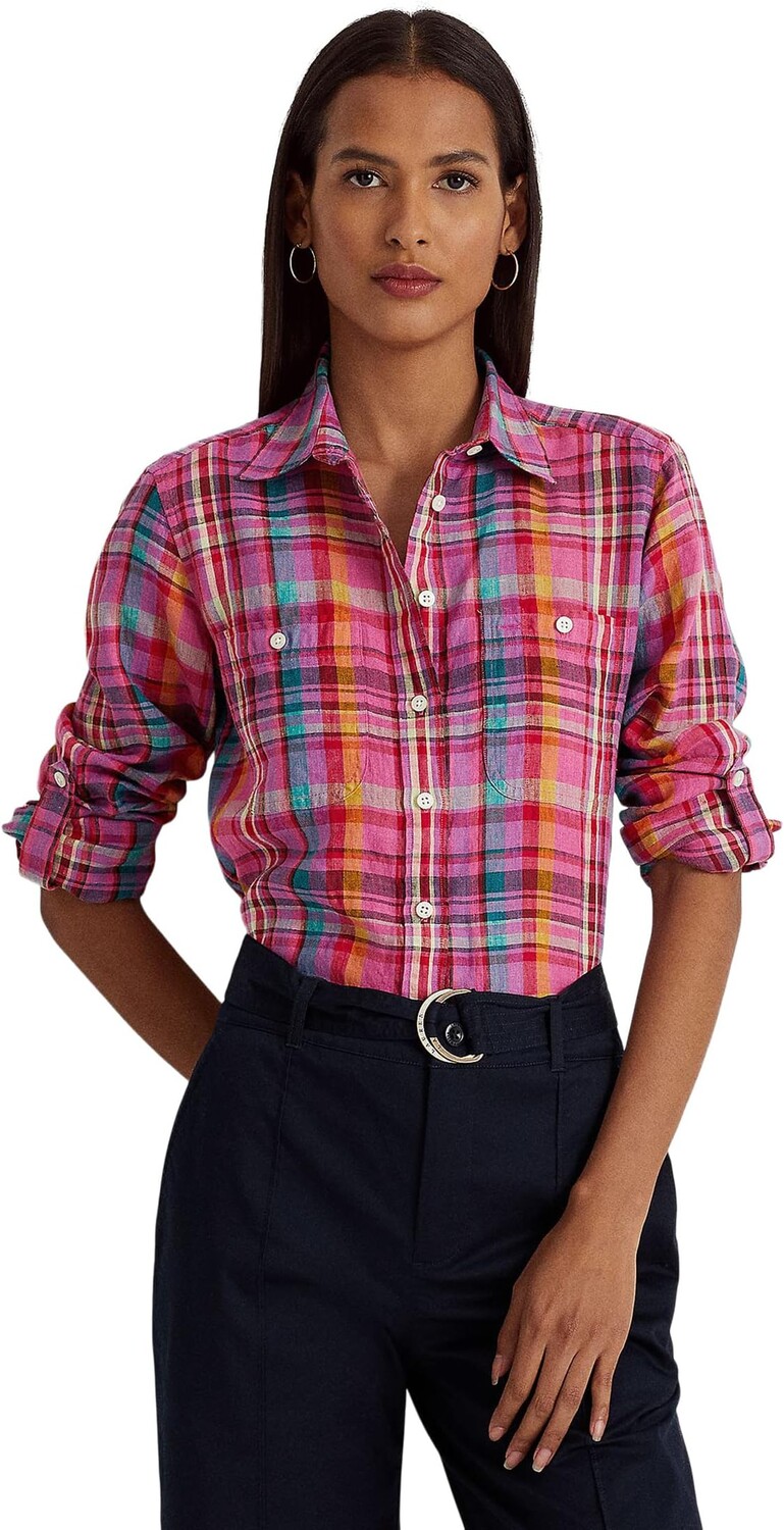 

Клетчатая льняная рубашка LAUREN Ralph Lauren, цвет Pink Multi