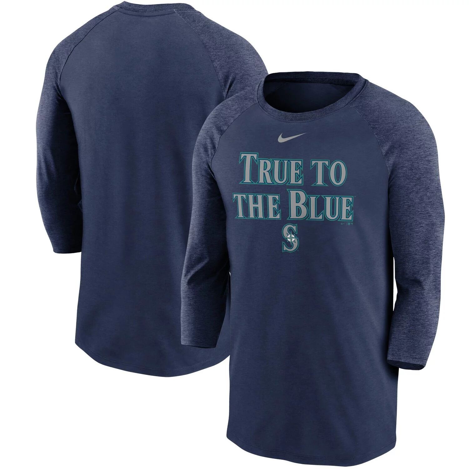 

Мужская темно-синяя футболка реглан с рукавами 3/4 Nike Seattle Mariners Local Phrase Tri-Blend, Синий