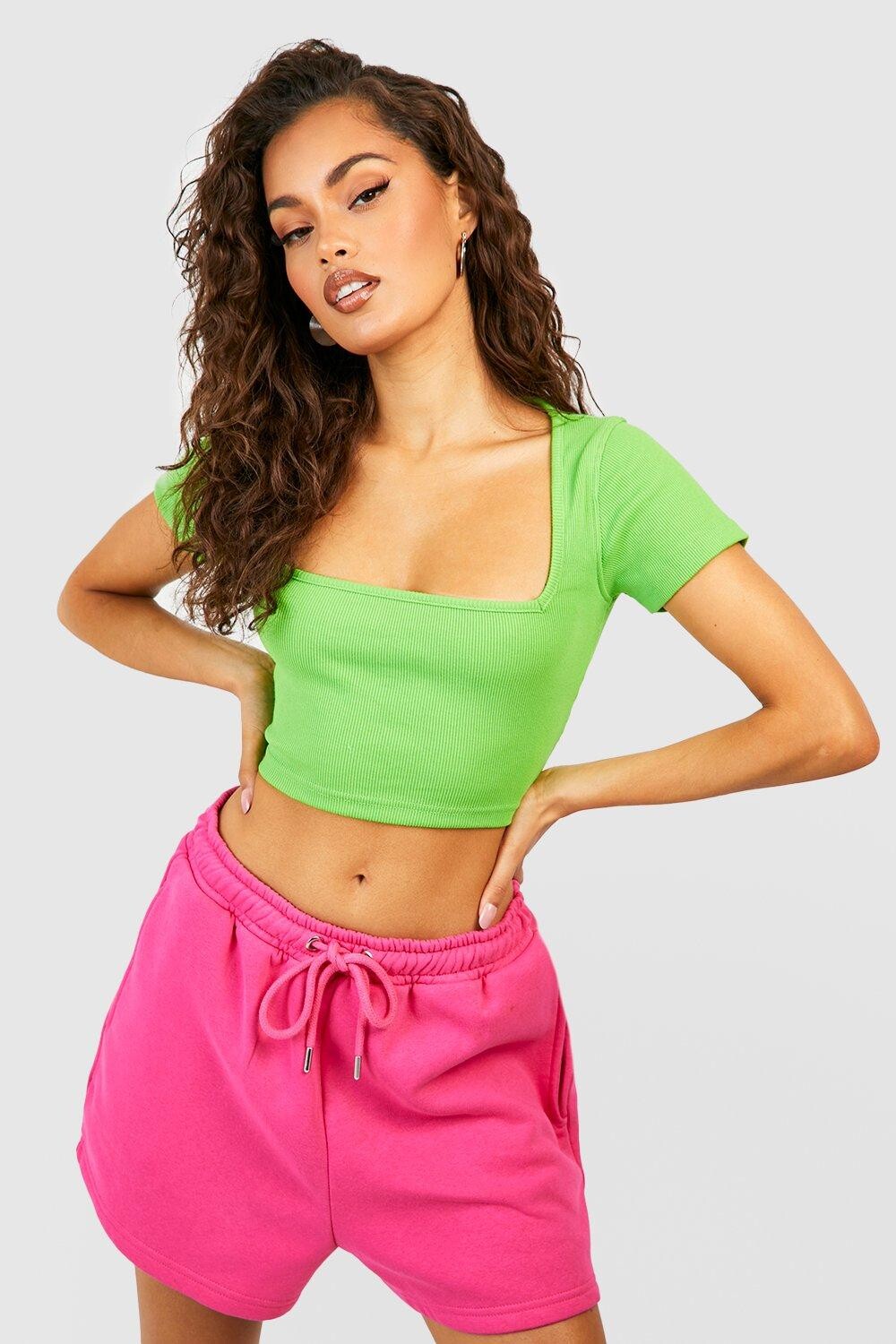 

Укороченный топ с коротким рукавом и квадратным вырезом Boohoo, лаймовый