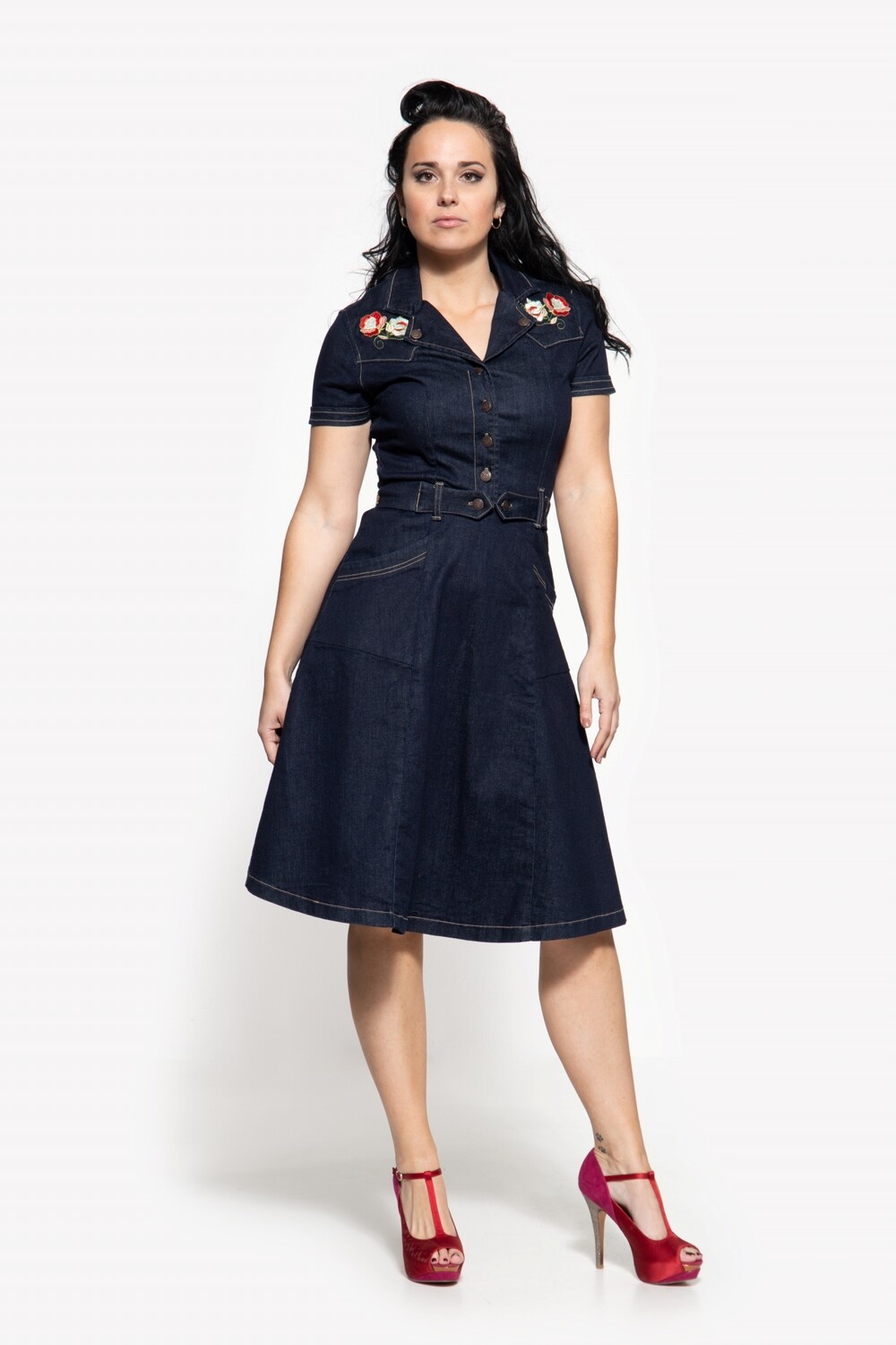 Платье Queen Queen 50s Swing Jeans mit Stickerei, цвет Denim