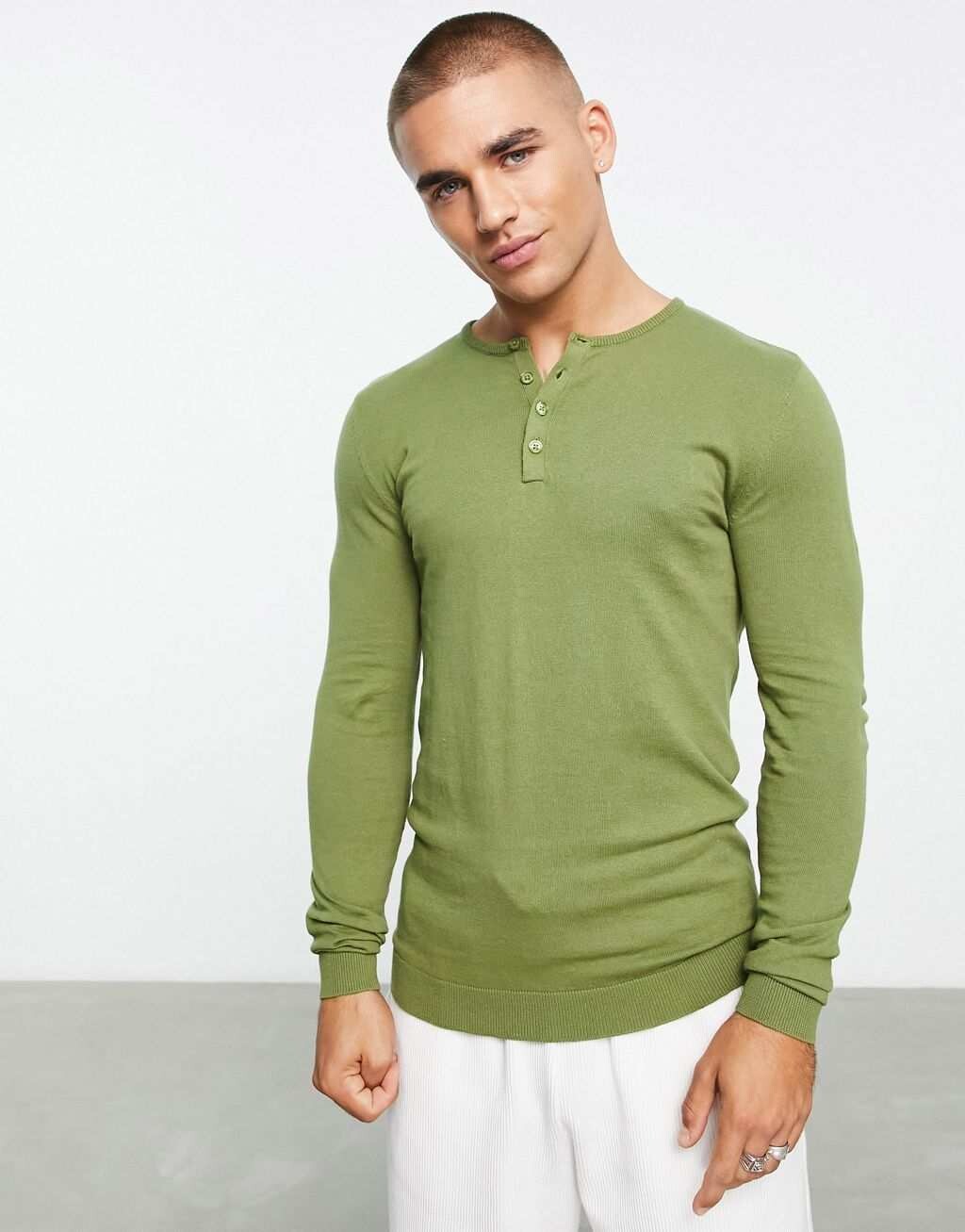 

Трикотажная хлопковая рубашка-поло цвета хаки ASOS DESIGN