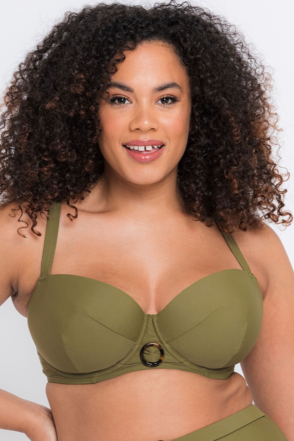 

Оливковый бикини-топ с мягкими чашечками в стиле ретро в стиле ретро Curvy Kate, зеленый