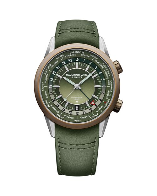 Часы Freelancer GMT Worldtimer, 41 мм Raymond Weil, цвет Green часы скелетон freelancer 42 мм raymond weil цвет gray