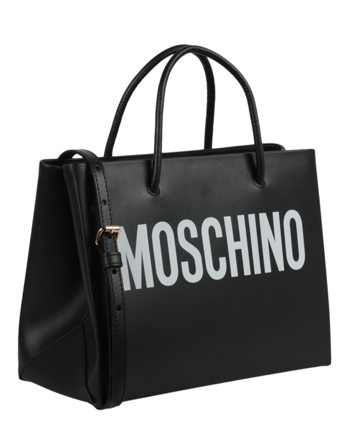 

Кожаная сумка-тоут с логотипом Moschino, цвет Black Print