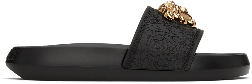 

Черные шлепанцы-палаццо Versace, цвет Black/Gold