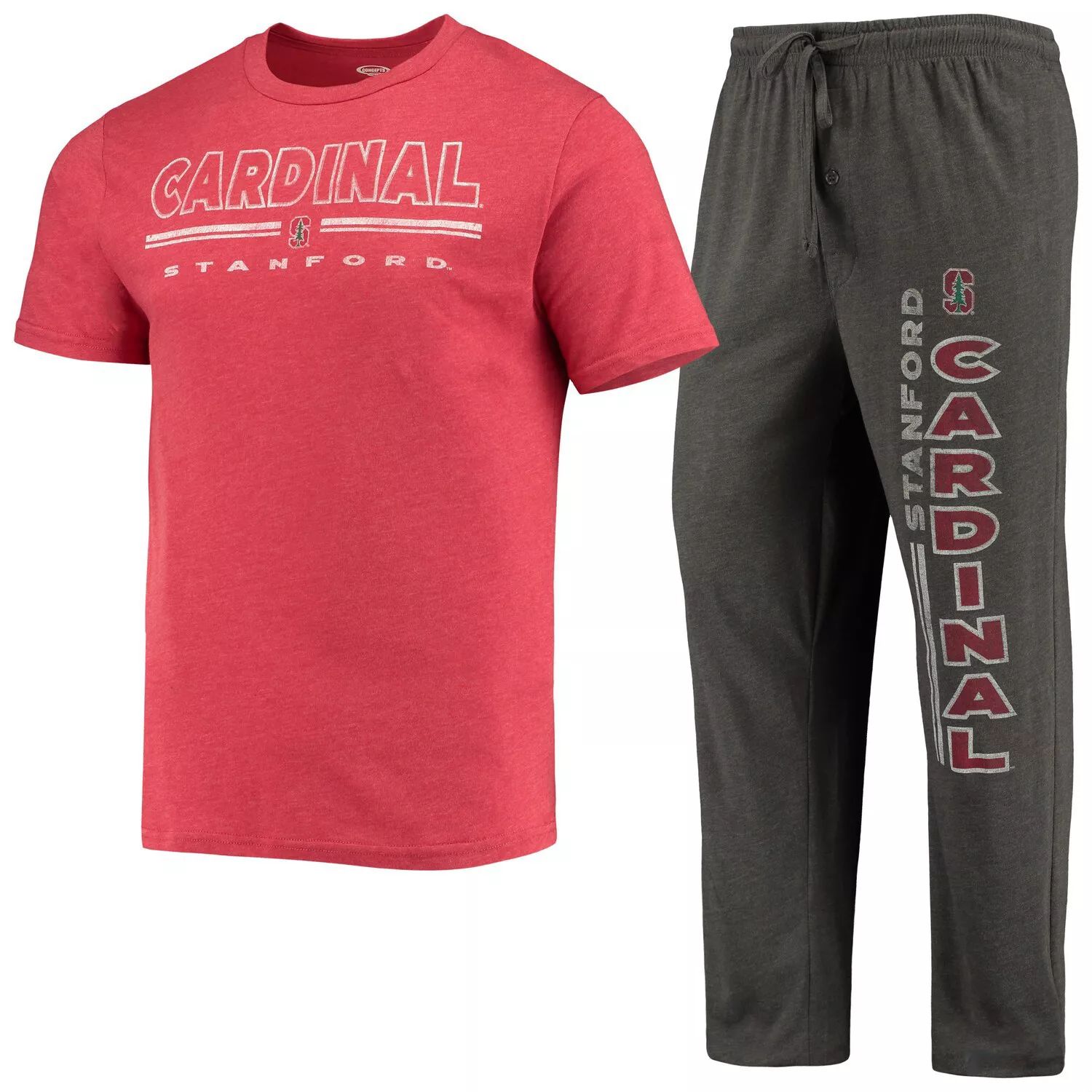 Мужская футболка Concepts Sport с мелованным углем/Cardinal Stanford Cardinal Meter, футболка и брюки для сна