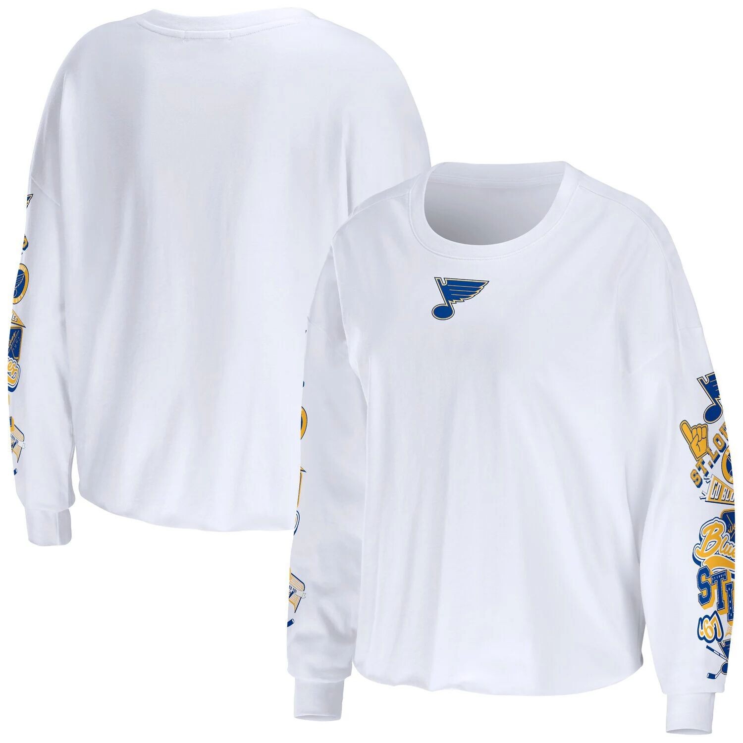 

Женская WEAR by Erin Andrews Белая укороченная футболка с длинными рукавами St. Louis Blues Celebration