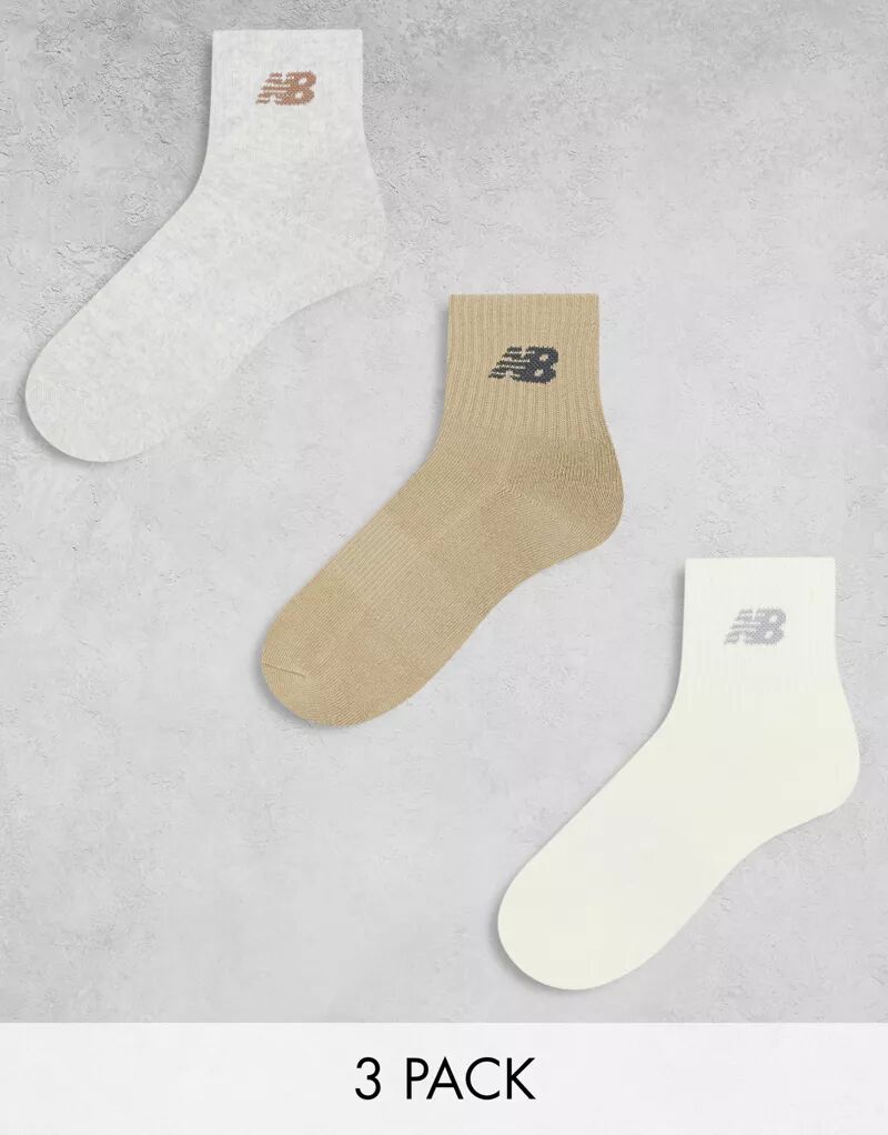 цена Набор из трех средних носков с логотипом New Balance нейтральных цветов