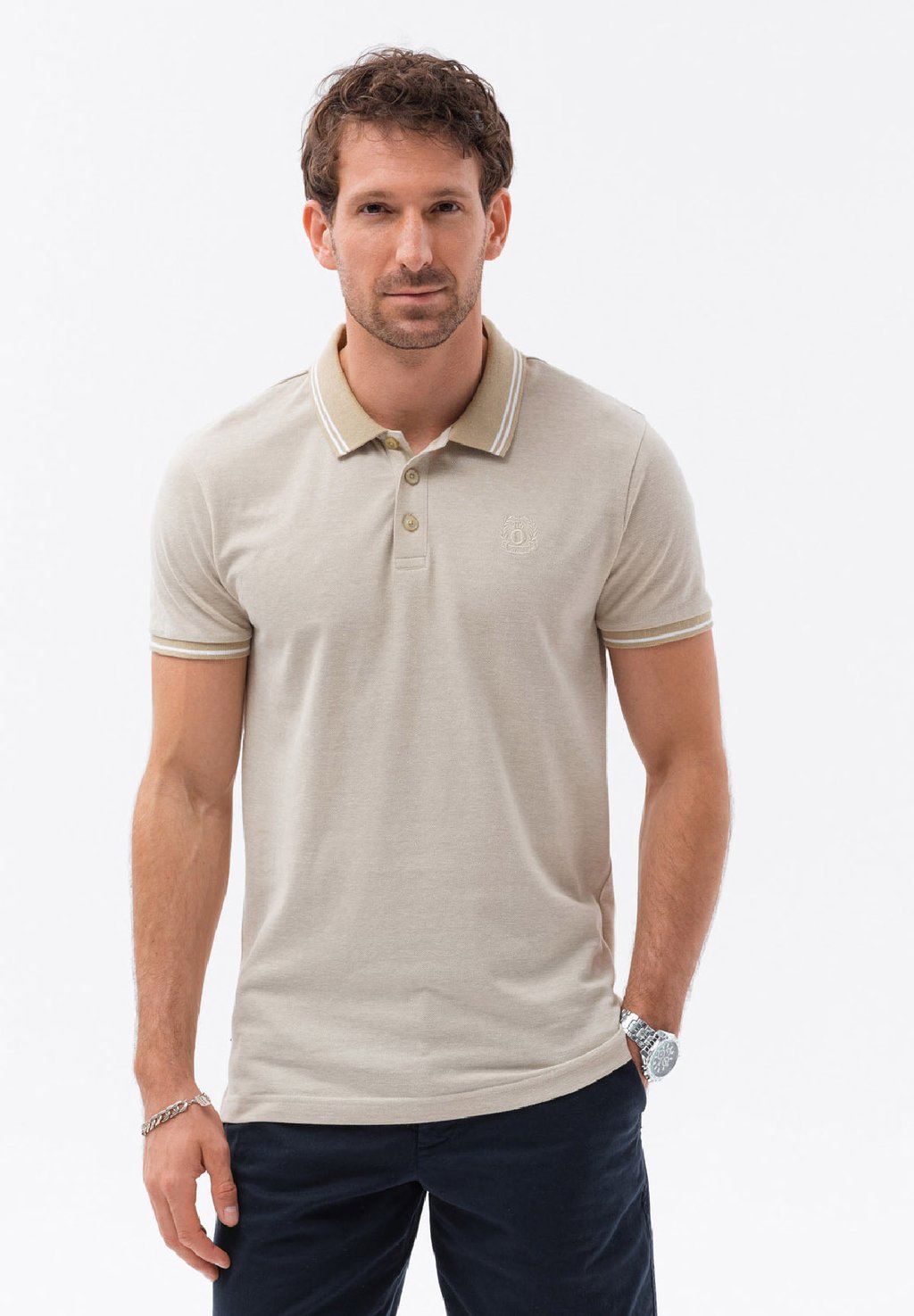 Рубашка-поло WITH CONTRASTING COLLAR Ombre, цвет sand melange