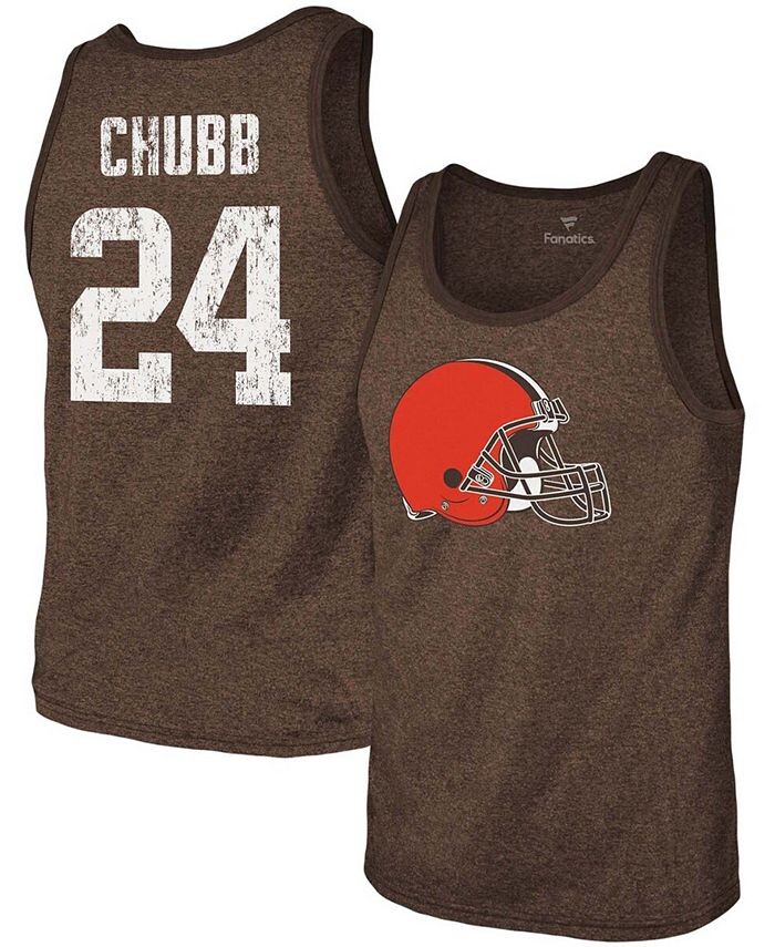 

Мужская майка Tri-Blend Nick Chubb Heathered Brown Cleveland Browns с именем и номером Fanatics, коричневый