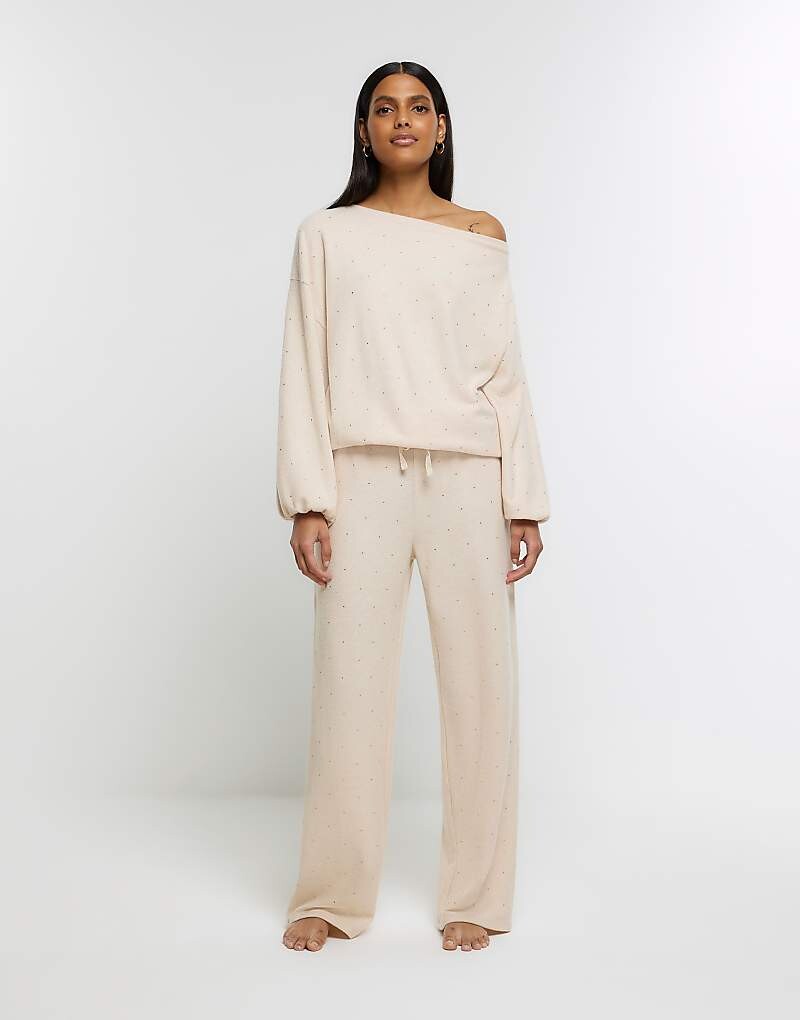 

Бежевые широкие брюки для отдыха River Island Diamante