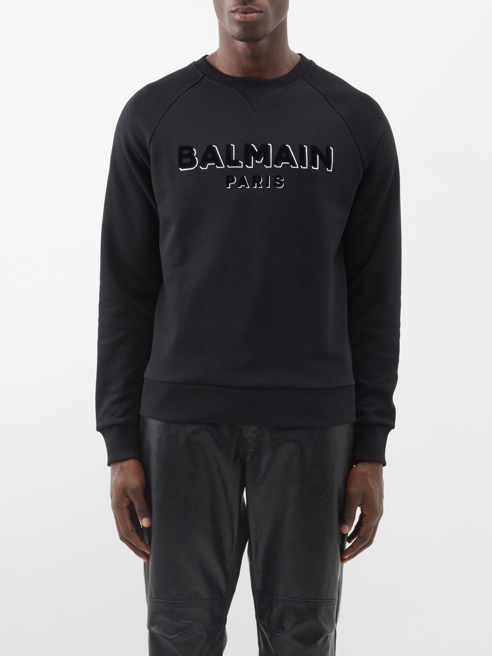 

Толстовка из хлопкового джерси с флокированным логотипом Balmain, черный
