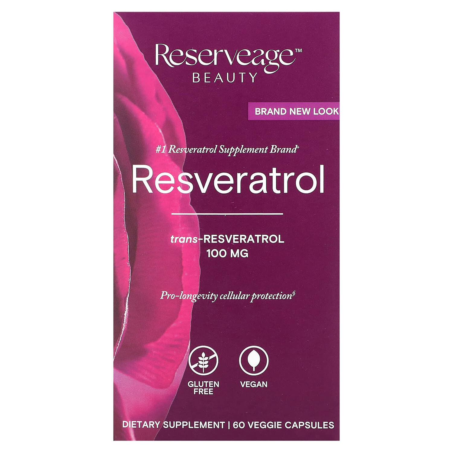 

Ресвератрол, 100 мг, 60 растительных капсул, Reserveage Nutrition