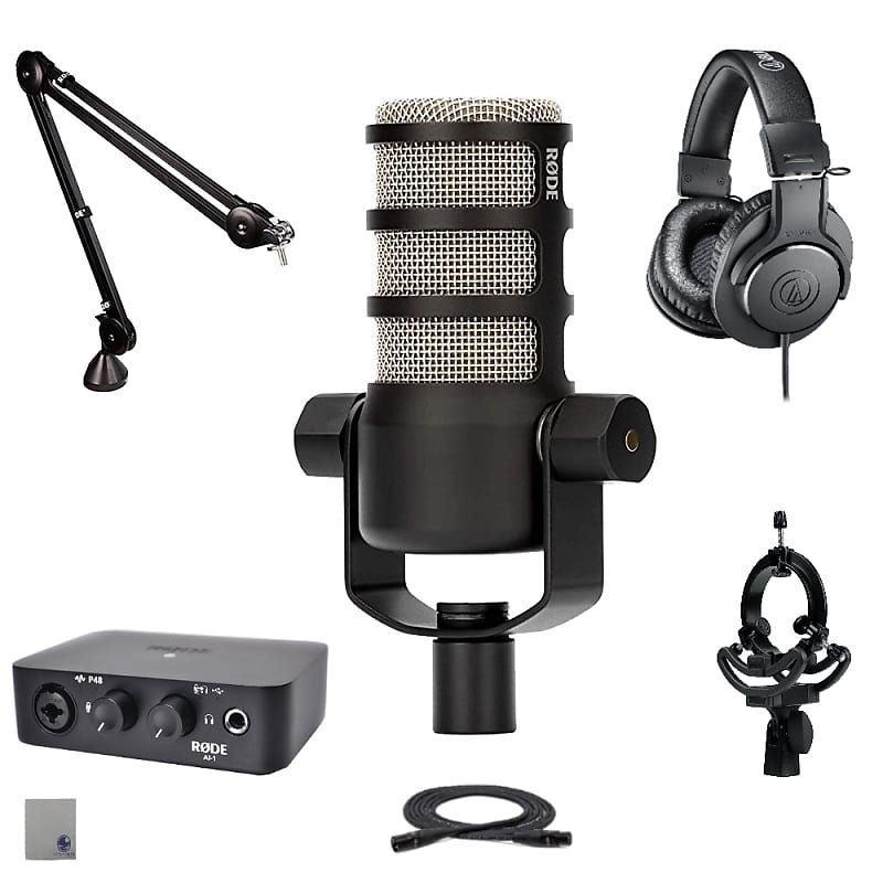 микрофон для подкастов rode podmic gfw mic 0501 xlr cloth Микрофон RODE PodMic, Ai1, PSA1, GFW-MIC-SM1855, ATH-M20x, XLR, Cloth
