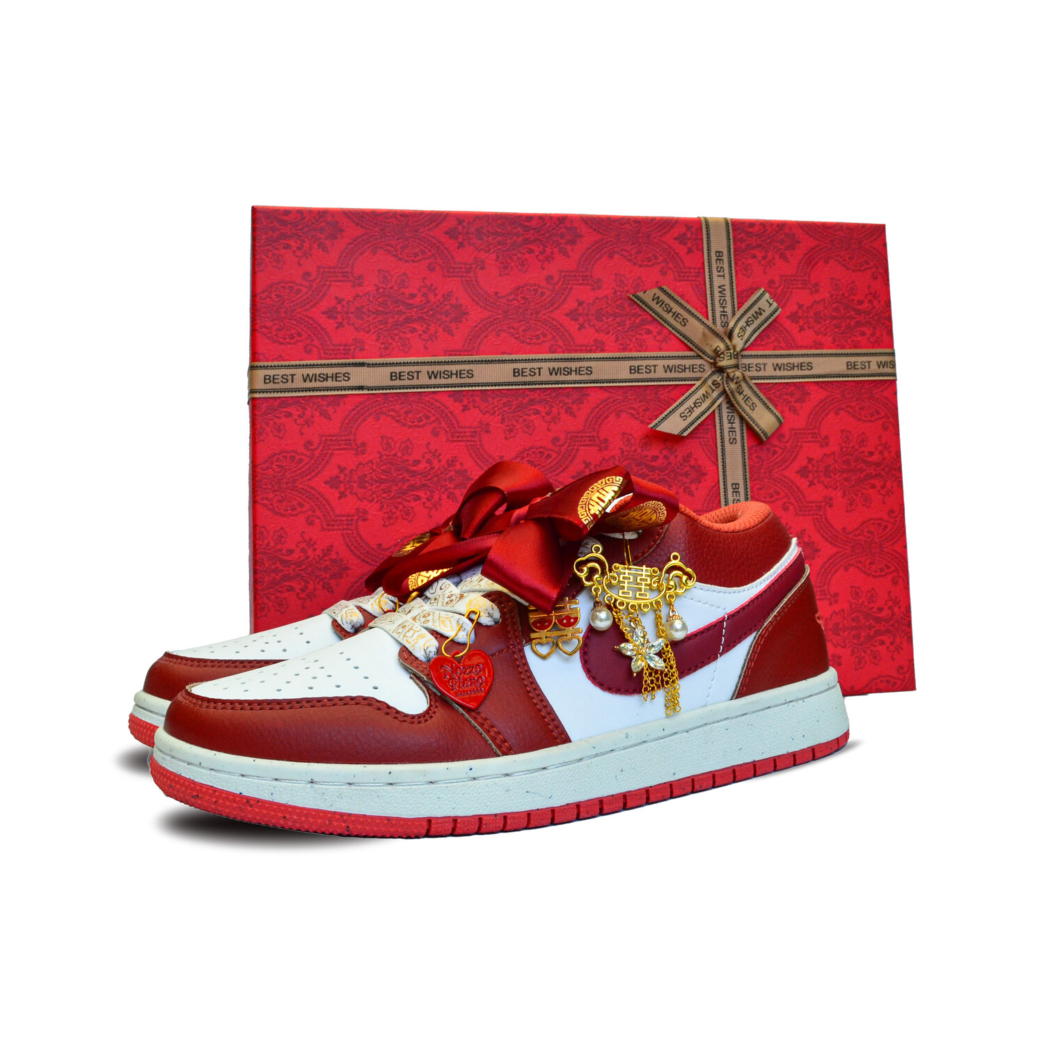 

Кроссовки Air Jordan 1 Skateboarding Shoes Unisex Low-top Red/White, красный
