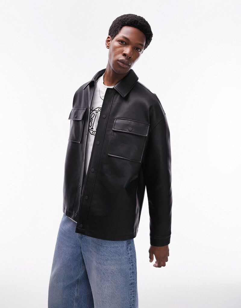 Черная куртка из искусственной кожи Topman