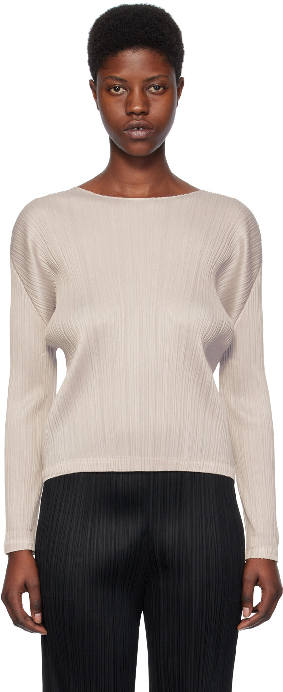 

Бежевая футболка с длинным рукавом Monthly Colors декабрь Pleats Please Issey Miyake