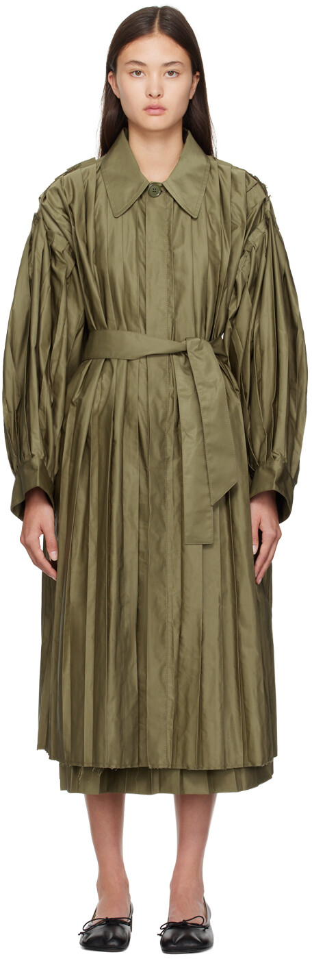 

Пальто цвета хаки MM6 Maison Margiela со складками