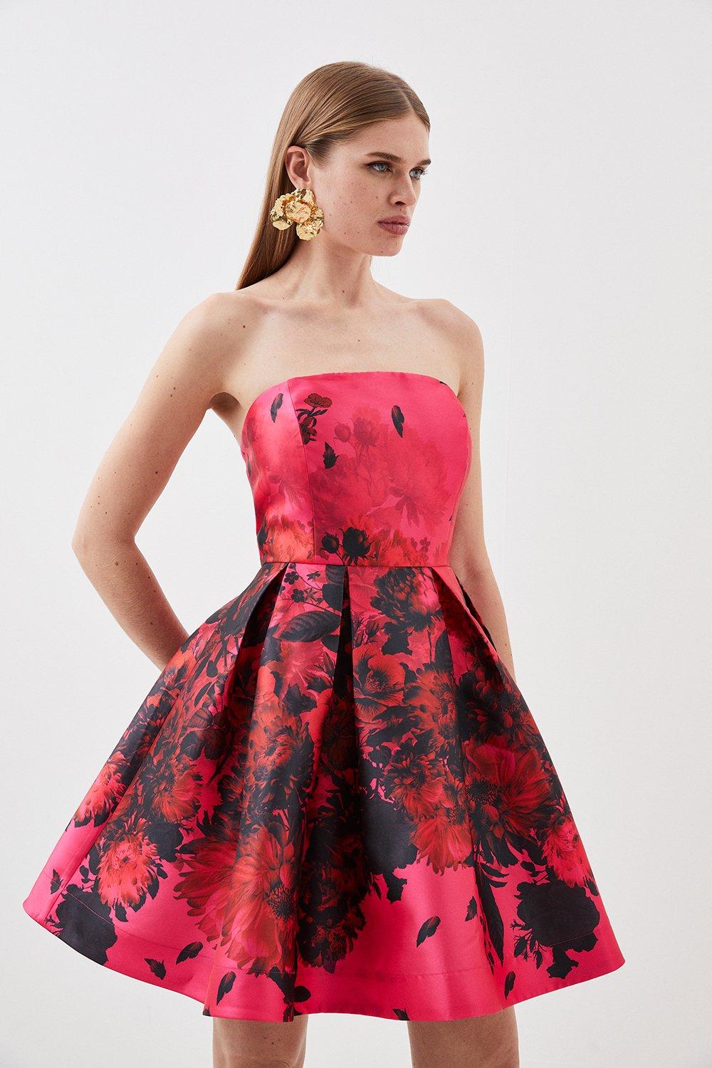 Мини-платье из атласного твила с цветочным принтом Karen Millen, мультиколор мини платье с цветочным принтом sl w1292 белый 44