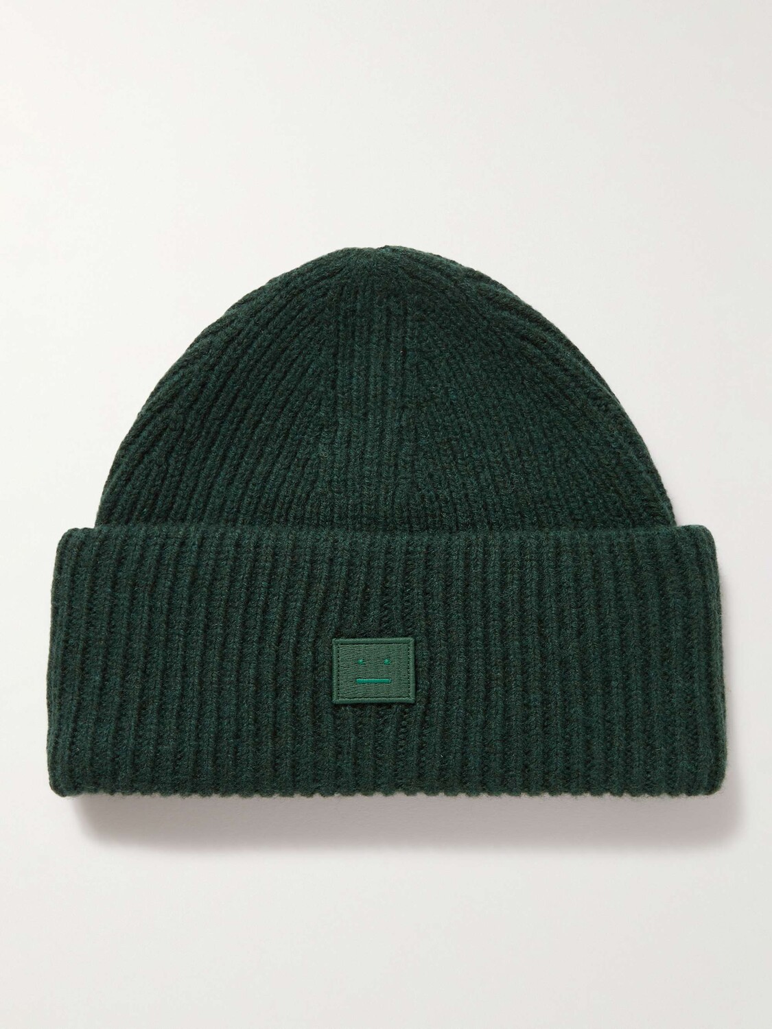 

Шерстяная шапка в рубчик с аппликацией логотипа ACNE STUDIOS, зеленый