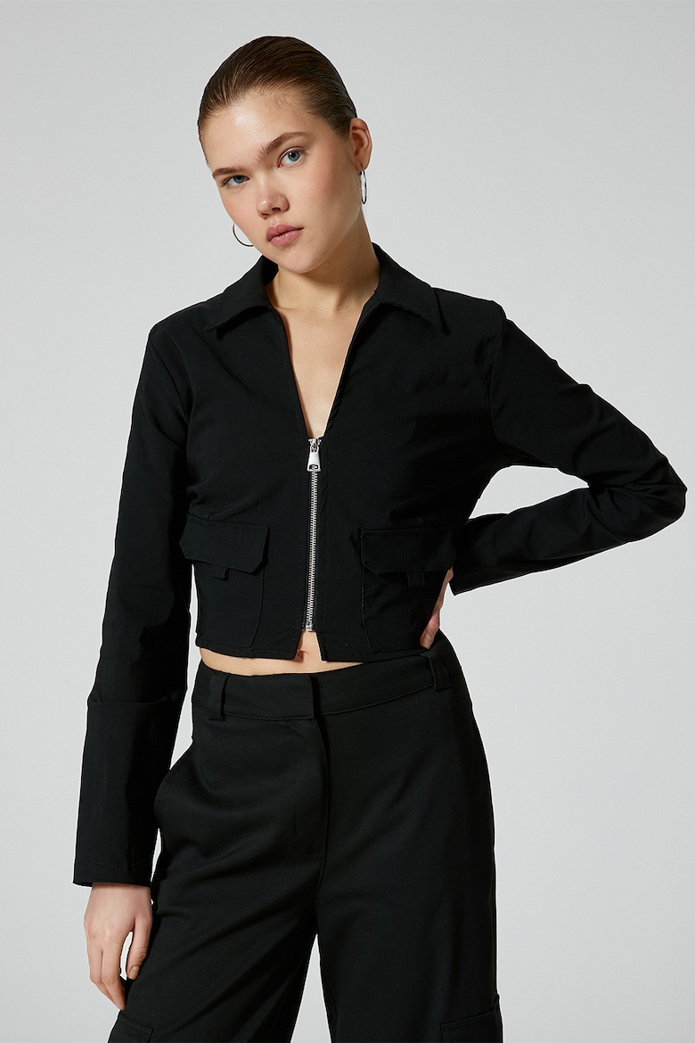 Короткая блузка на молнии Koton, черный короткая блузка в сетку koton черный